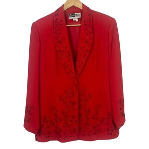 VTG Ben Marc International Woman's Red Heavily Beaded Button Blazer Size 14 Read